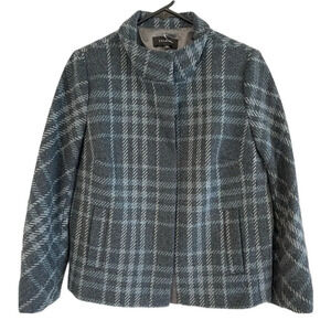 Talbots Plaid Wool Blend Jacket Gray & Blue Size 10